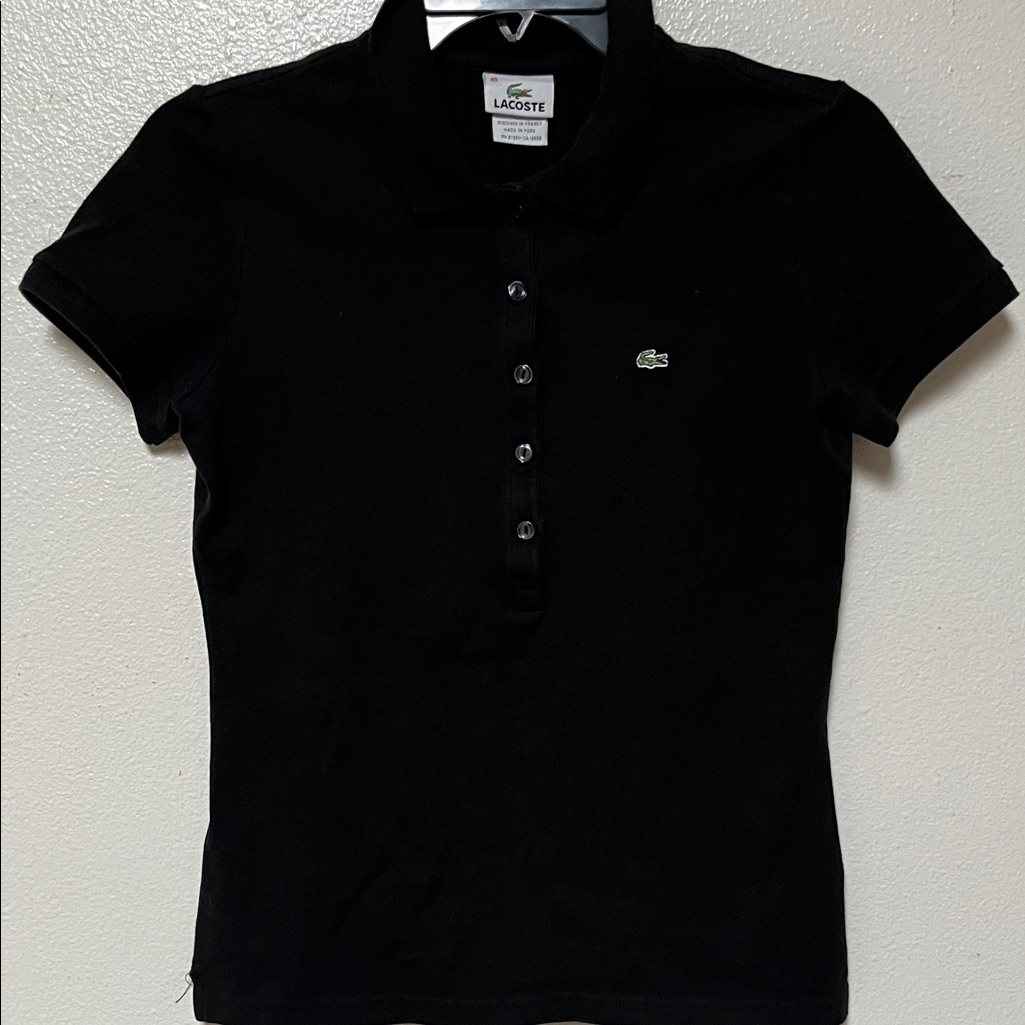 Lacoste Black Short Sleeve Button-Front Polo With Croc Logo